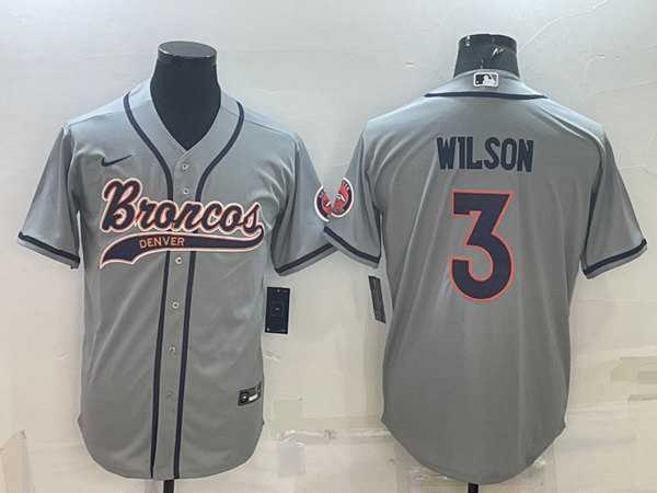 Men's Denver Broncos #3 Russell Wilson Gray With Patch Cool Base Stitched Baseball Jersey,We sell and wholesale Men's Denver Broncos #3 Russell Wilson Gray With Patch Cool Base Stitched Baseball Jersey on line form chian!
